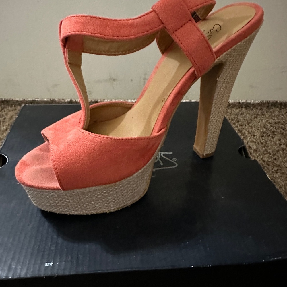 JCPenney Pink Platform Heels with Thick Ankle Strap